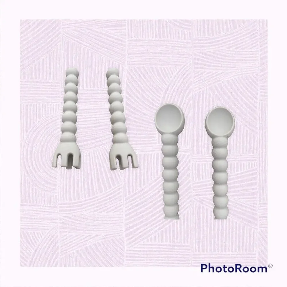 Baby Spoon and Fork Ryan & Rose 2 Pack Grey Soft Silicone BPA & Latex Free
